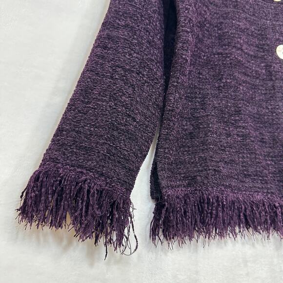 Vintage Avalin Knit Fringe Purple Button Cardigan‎ Sweater 90s Witchy Whimsygoth - Picture 2 of 8